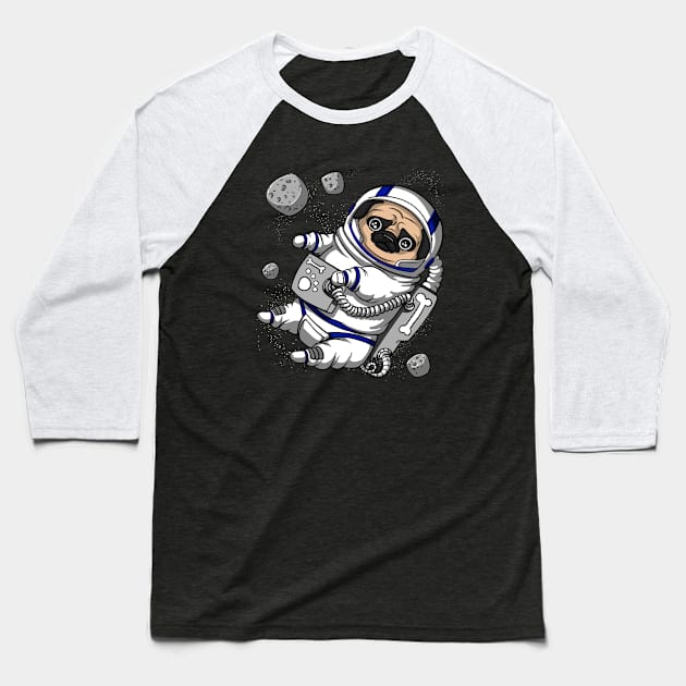 Pug Dog Space Astronaut Baseball T-Shirt by underheaven